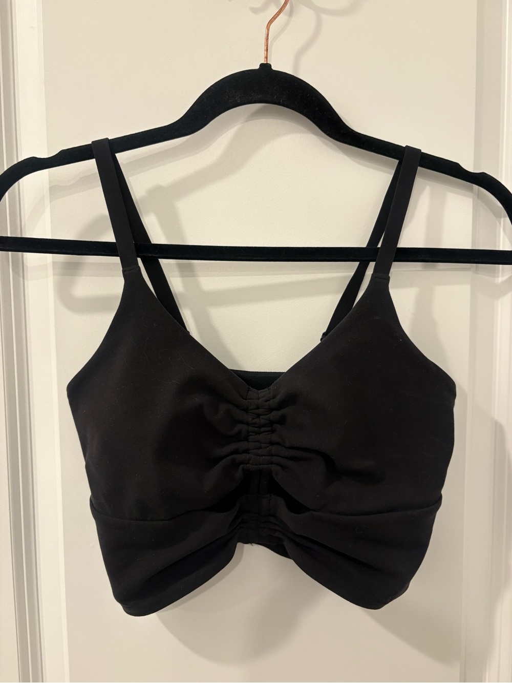 Athleta Black Ruched Front Sports Bra